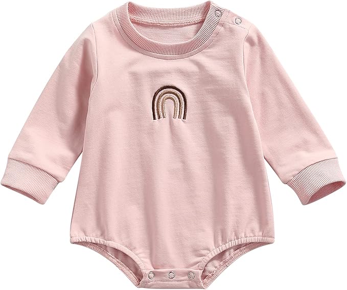 婴儿女婴圆领运动衫彩虹套头毛衣上衣长袖连身衣可爱秋冬服装 彩虹印花 粉色 18 24个月 Mozikqin 服饰箱包 亚马逊中国