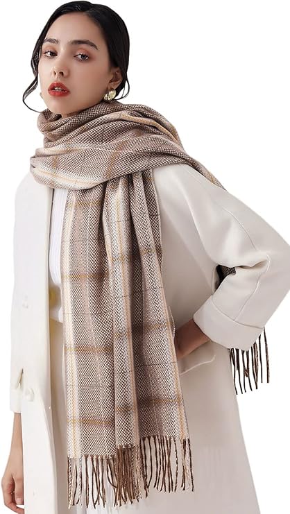 mairy 冬季格子围巾-女士围巾冬季长款柔软保暖围巾女士流苏披肩长