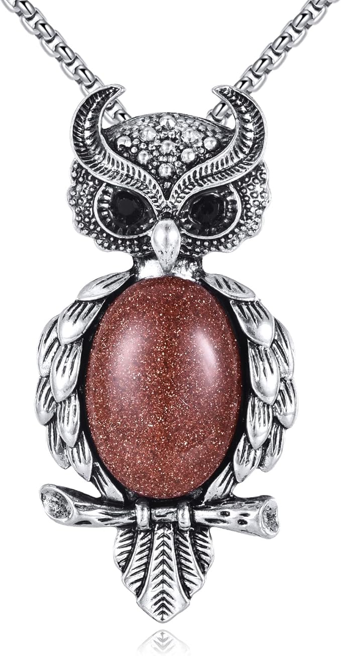 kzyoye 猫头鹰项链泪滴石项链水滴*水晶项链酷猫头鹰动物项链复古魅力