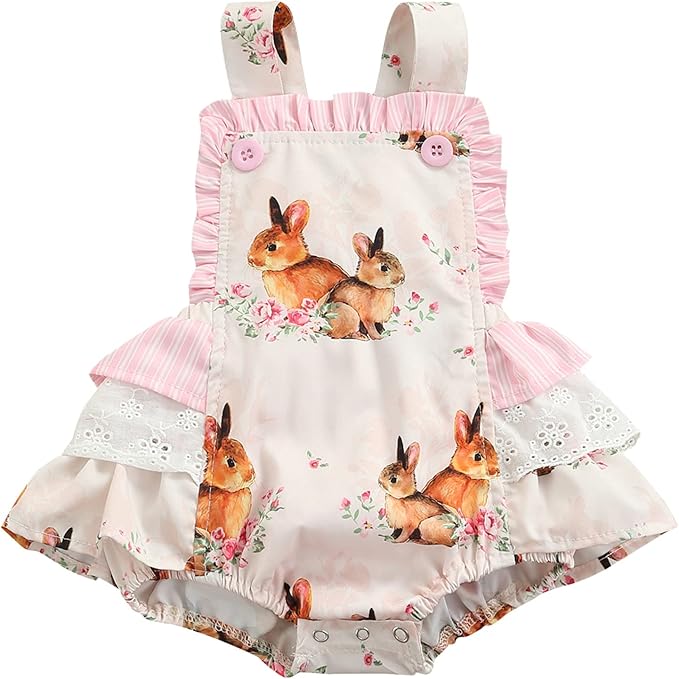 婴幼儿 gril 复活节连衫裤 兔子吊带褶皱连体服 【mubineo】 服饰箱包