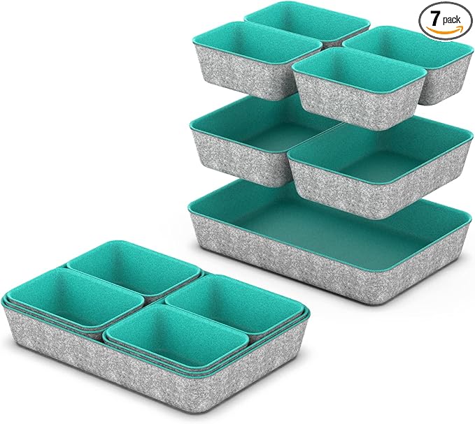 高级 7 件套模块化毛毡抽屉收纳系统可水洗储物箱和桌面收纳托盘和隔