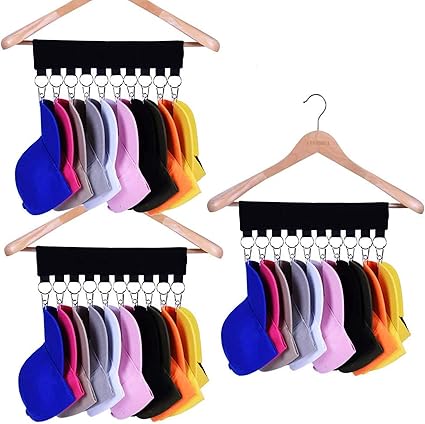 Levoshua 帽子收纳架 10 个棒球帽夹 衣柜存放帽子 将您的衣服挂钩变成球帽整理架 让您的帽子更干净 非常适合旅行使用黑色