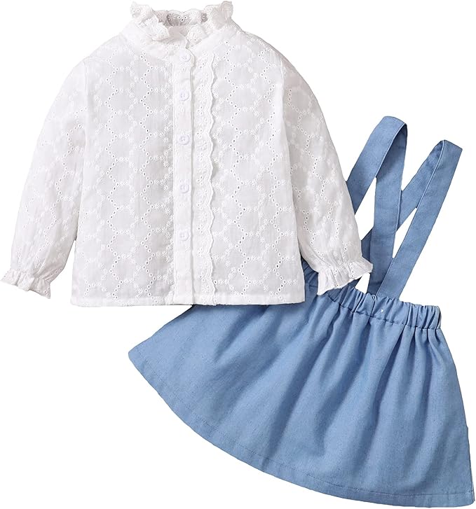 opawo 幼儿婴儿衣服女孩长袖褶皱 t 恤上衣   格子吊带裙 2 件套适合