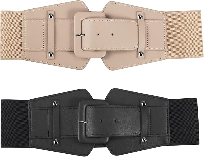 2 件宽腰带女式复古粗扣腰带弹力腰带适合连衣裙的弹性腰带束带适合