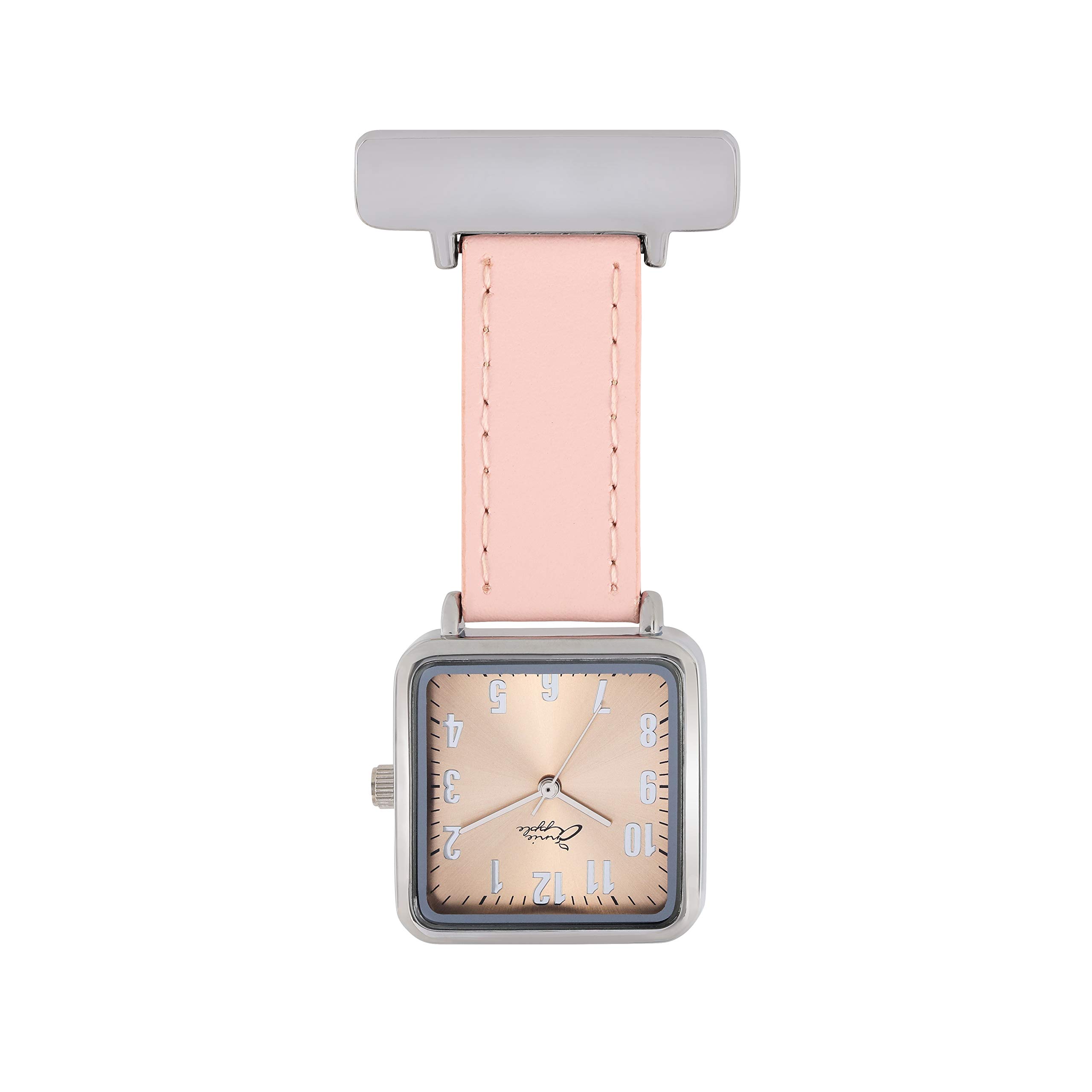 Annie Apple Square Silver/Rose gold/Pink leather * Hairdresser * Designer Pocket buckle Watch