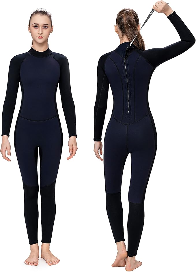flexel 女式全潜水服 3 毫米氯丁橡胶全身潜水服后背拉链潜水服长袖
