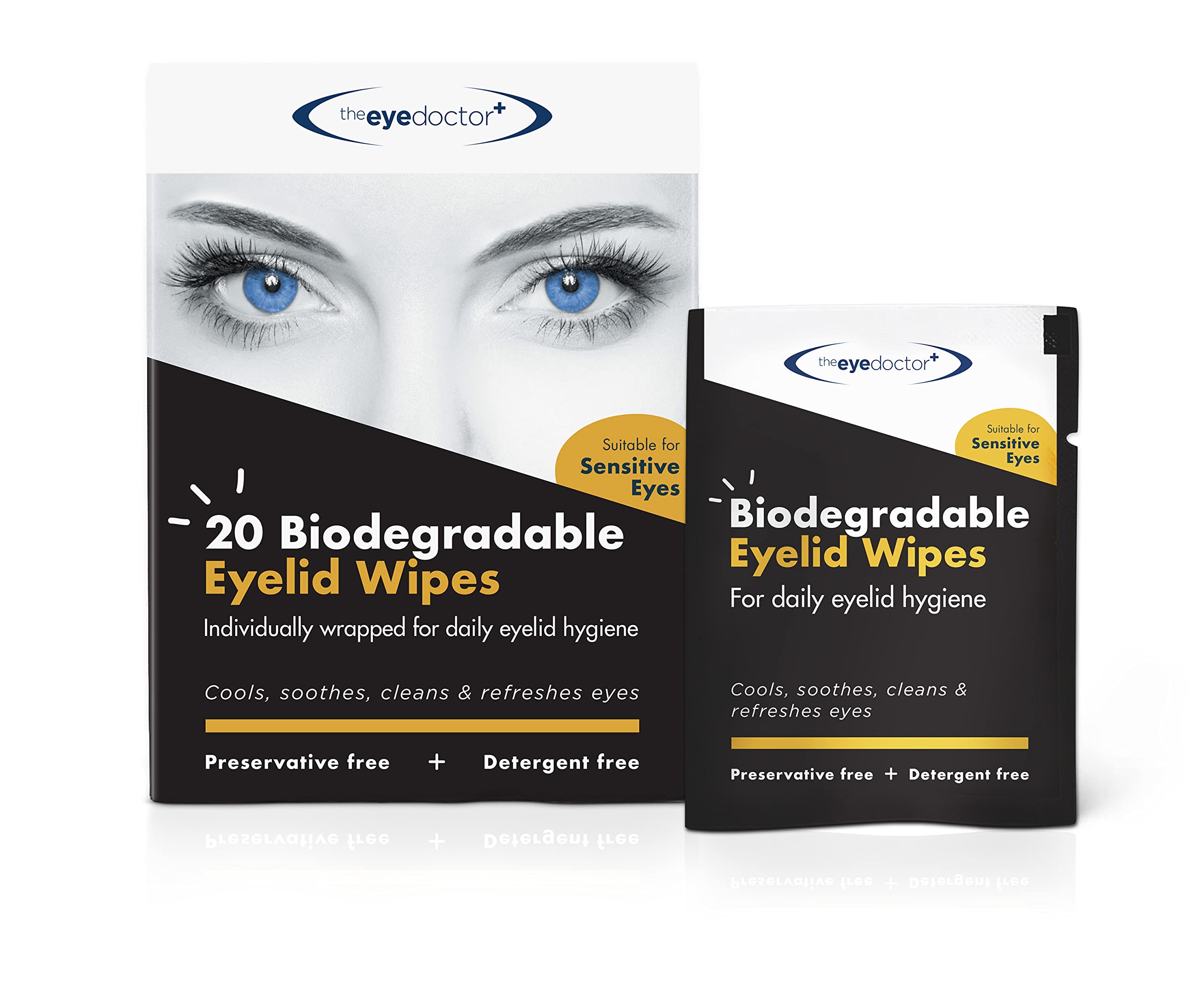 The Eye Doctor Eye Makeup Removal Wipe -80x Disposable Makeup Removal Wipe - Suitable for Sensitive Eyes, Dry Eyes, Eyebrow Discomforts, and MGD - Non detergent and preservative free wipes