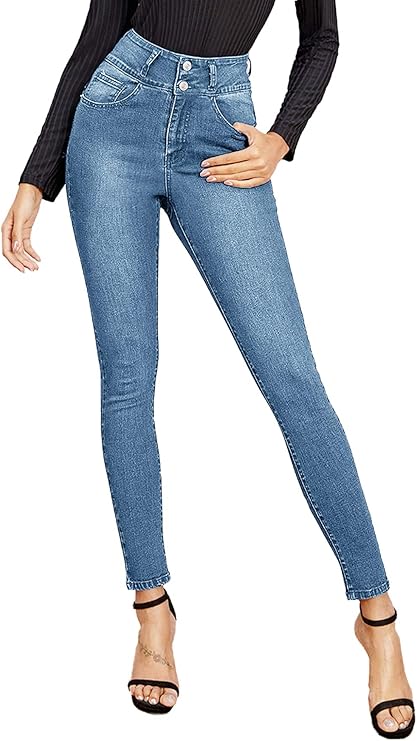 soly hux 女式休闲高腰牛仔裤紧身弹力牛仔裤