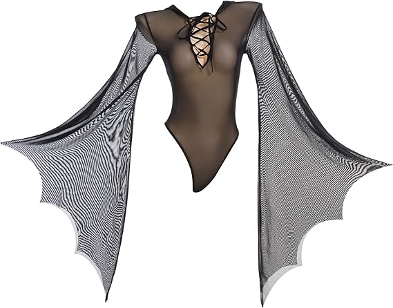 meowcos 女式性感内衣套装长袖半透明紧身衣裤带丝袜