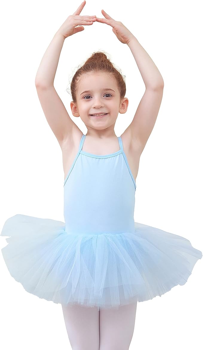 女童吊带背心芭蕾舞裙舞蹈紧身连衣裤带芭蕾舞短裙,适合舞蹈,体操和