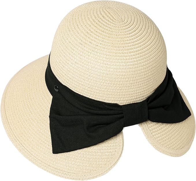 jeff &amp; aimy 女士可收纳草帽宽帽檐夏季沙滩太阳帽 uv upf50