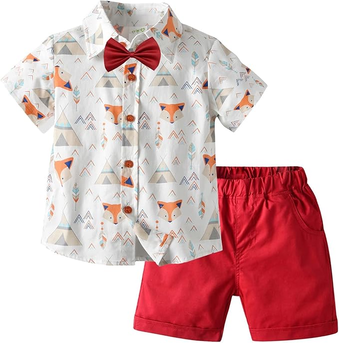 幼儿男孩夏威夷短袖系扣衬衫短裤套装儿童 2 件套夏季衣服带领结