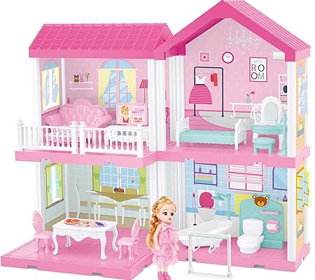 Fixson Dollhouse 梦幻屋带家具配件diy 假扮玩具屋适合2 3 4 5 6 7 岁女孩 玩具 亚马逊中国