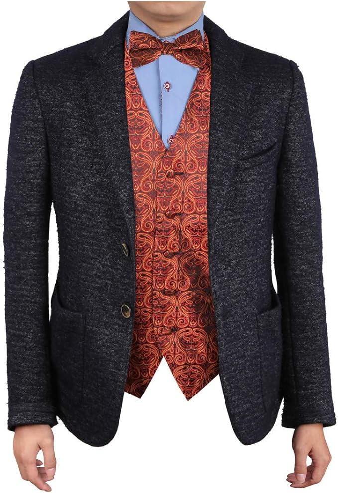 epoint 男式时尚关系涡纹超细纤维背心预绑蝴蝶结套装