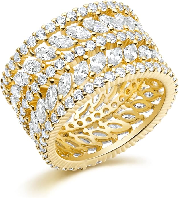 gemsme 14k 镀金榄尖形锆石永恒女士雕塑戒指 : 亚马逊中国: 珠宝首饰