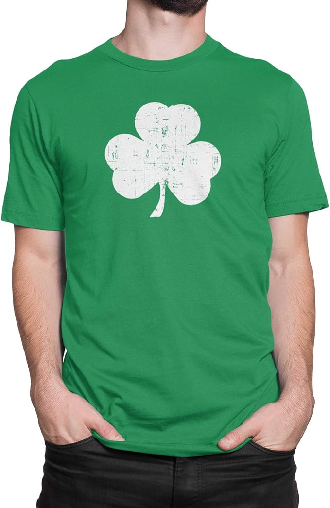 美国丝网印花复古绿色爱尔兰做旧三叶草 t 恤圣帕特里克节男式爱尔兰