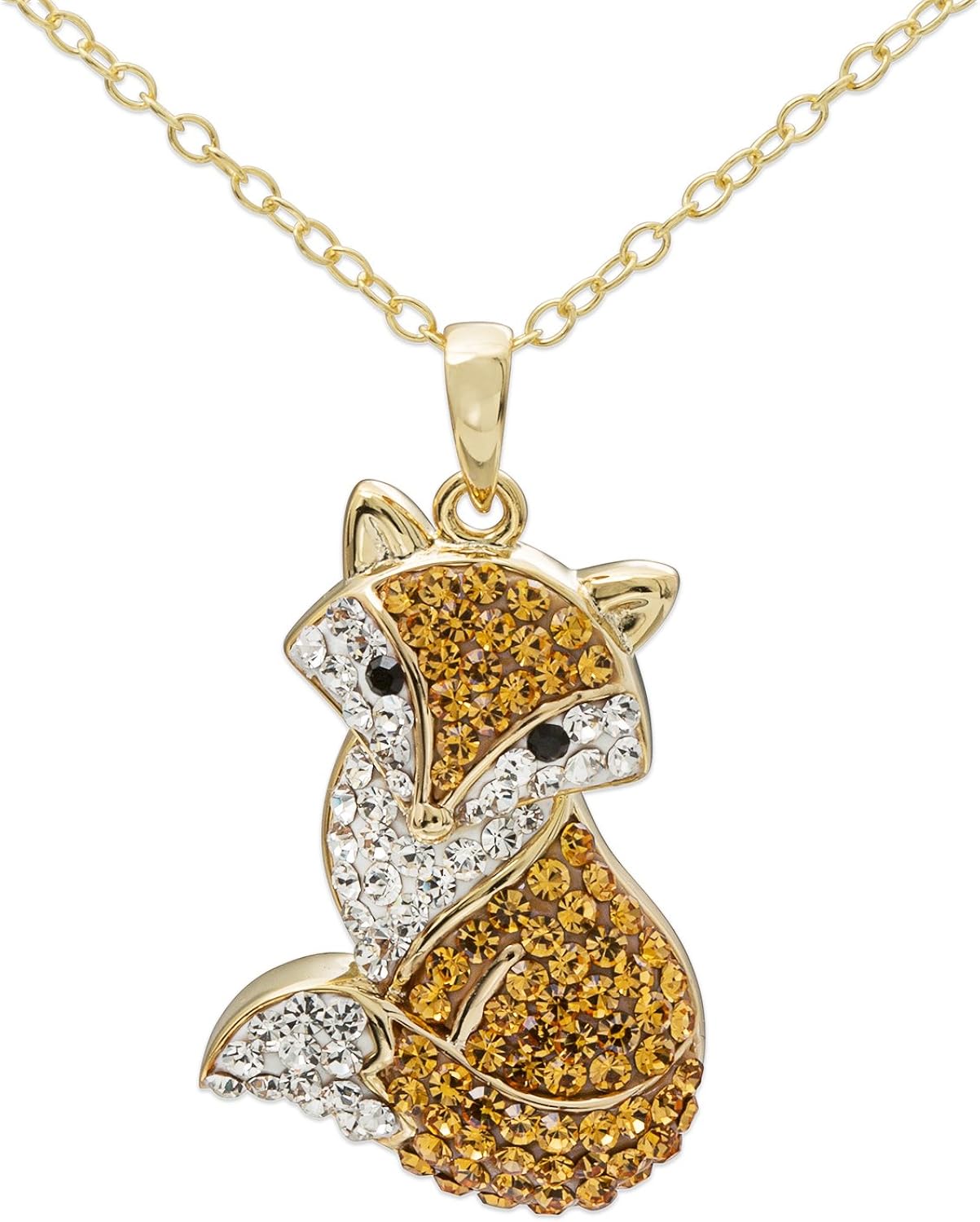 crystalogy 女式纯银施华洛世奇水晶狐狸动物吊坠项链,45.72cm 链