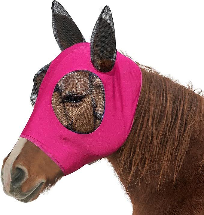 konunus 马飞面罩带耳朵舒适马面罩适合网眼越野牧场防紫外线粉色