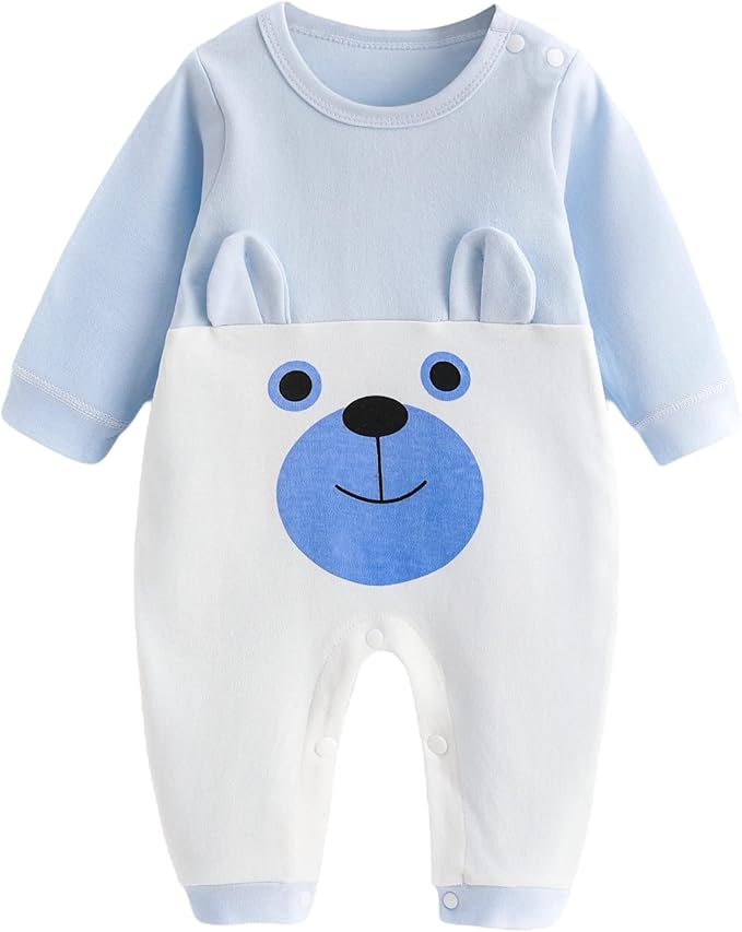 yiveihoo 男婴连衫裤新生儿睡衣婴儿连体裤女孩卡通衣服 0-12 个月