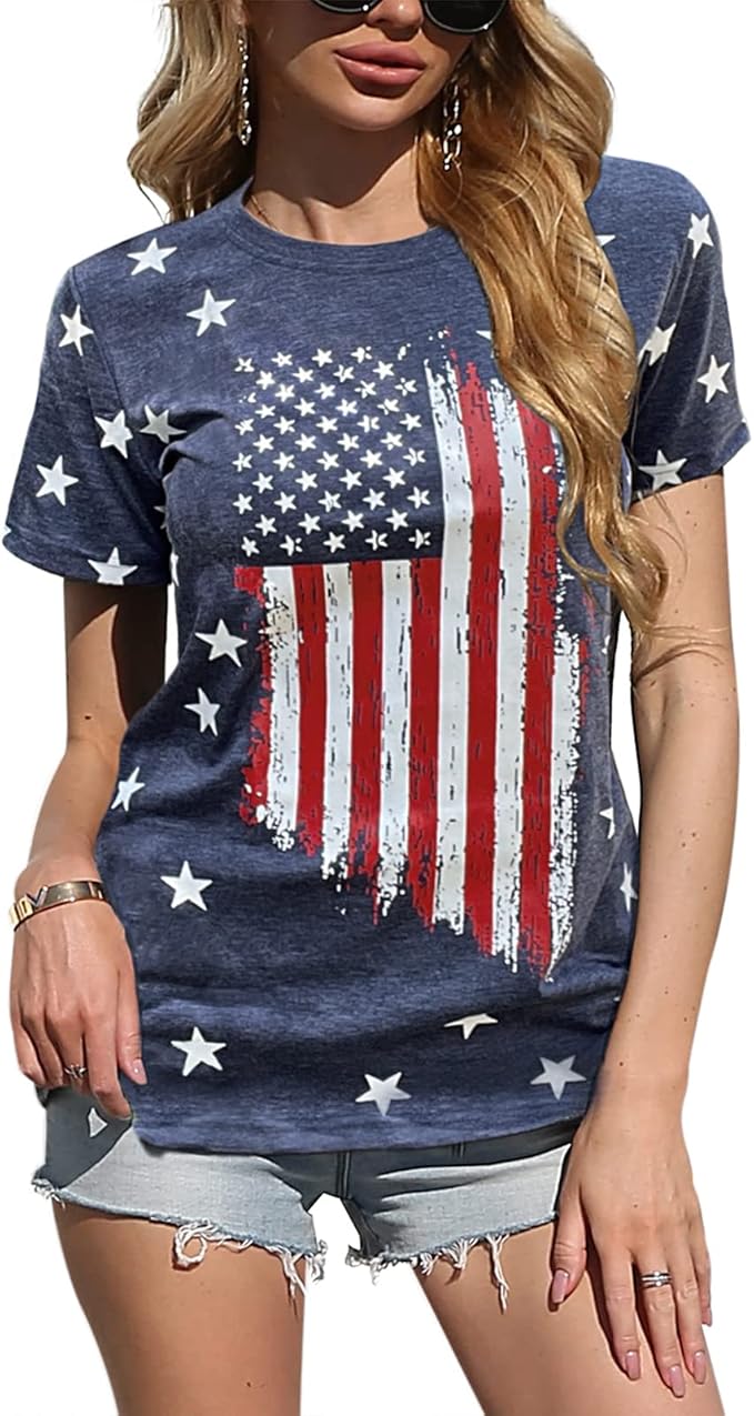 gemlon 女式 7 月 4 日衬衫美国国旗 t 恤美国星星条纹爱国衬衫印花 t