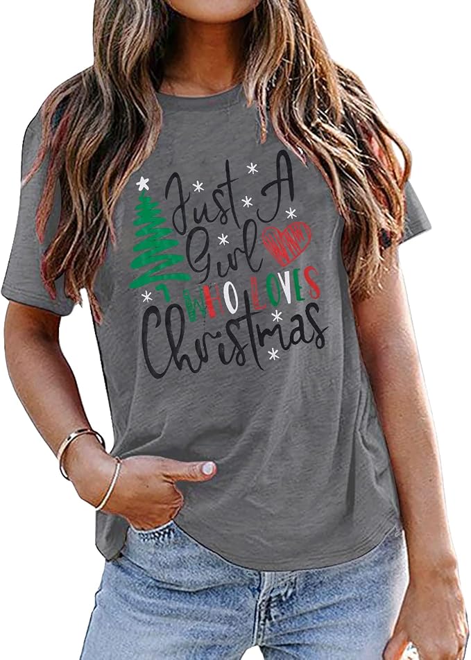 uniqueone just a girl who loves christmas t 恤女士圣诞树短袖衬衫