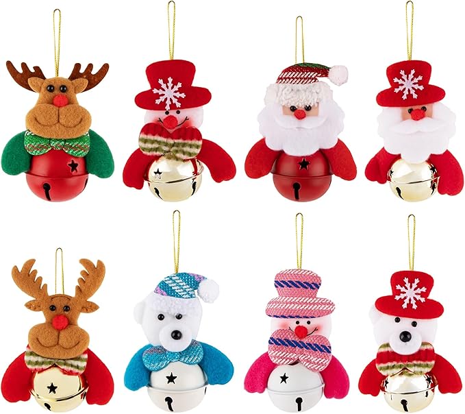 framendino,8 件圣诞铃铛挂饰装饰圣诞树铃铛悬挂雪人老人熊麋鹿装饰