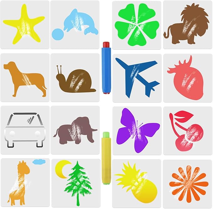 wxj13 16 件动物花粉笔模具套装带 2 个粉笔夹不同形状绘画模具模板是