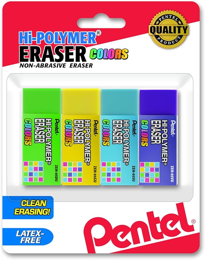 pentel 派通 高聚合物块状橡皮擦 小号 多色 4 件装 (zeh05crbp4m)