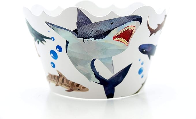 鲨鱼生日派对用品纸杯蛋糕包装纸(12 只装)- 海盗生日鲨鱼纸杯蛋糕