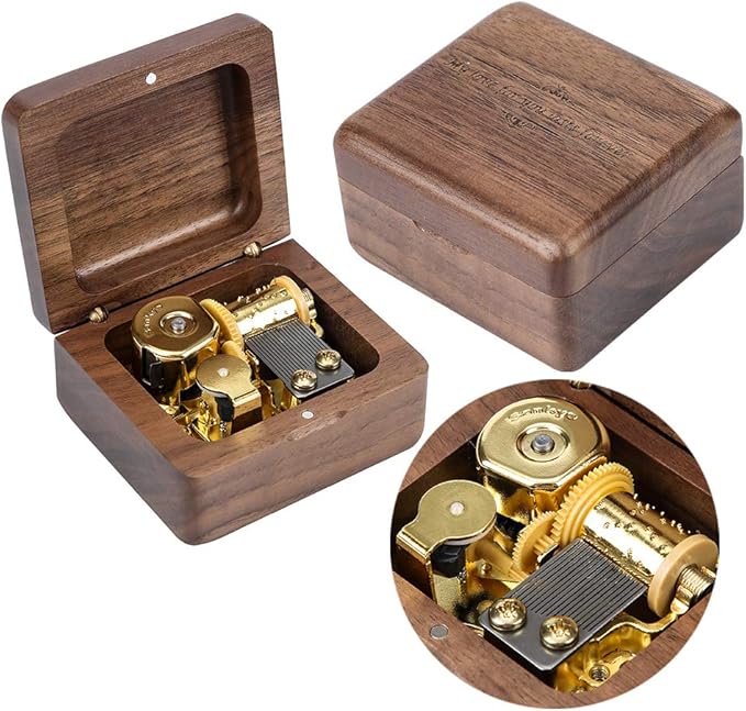 天然木质音乐盒发条音乐盒 特别适用于朋友,配偶,孩子(胡桃木,音调:i