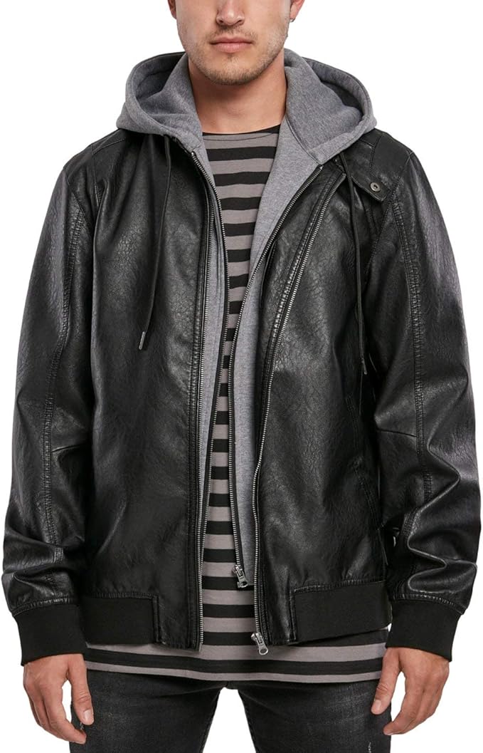 都市经典男士羊毛连帽人造皮夹克女式