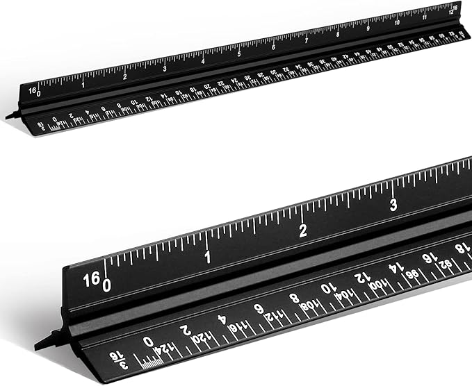 厘米)黑色铝三角形秤,激光蚀刻金属三角形建筑师规模尺,实心建筑标 