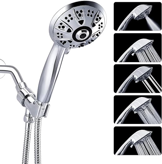 9 厘米)镀铬手持花洒 带软管 5 种功能.impluse 涓流 按摩 喷雾 降雨