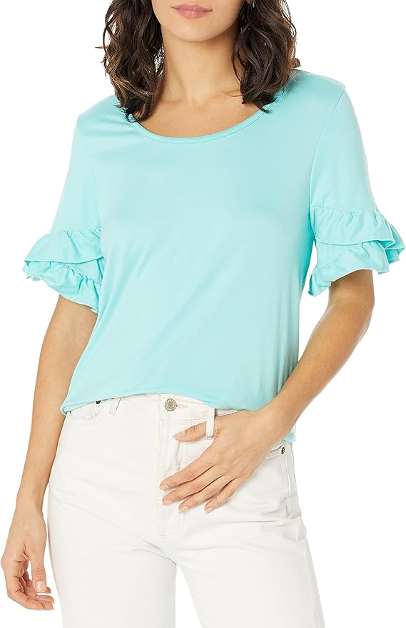 star vixen 女式娇小褶皱郁金香袖休闲上衣,薄荷色,pm