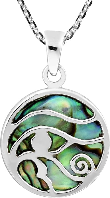 aeravida 古代符号荷鲁斯之眼鲍鱼壳镶嵌 925 纯银吊坠项链