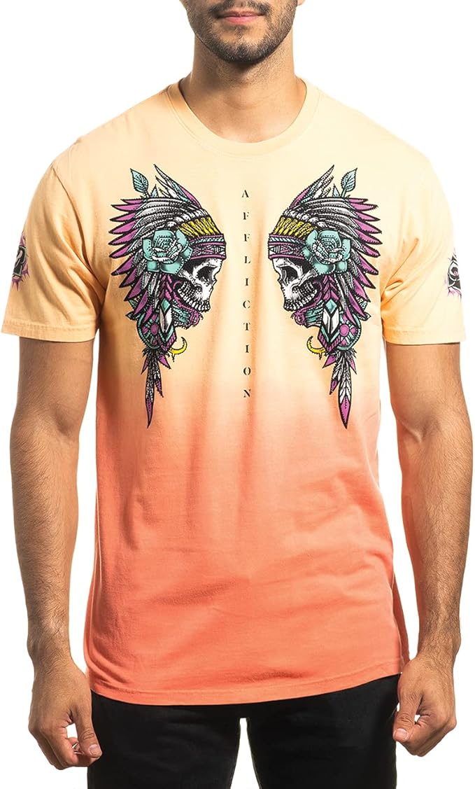 affliction 黑色标签 t 恤男式图案 t 恤带骷髅心形老虎