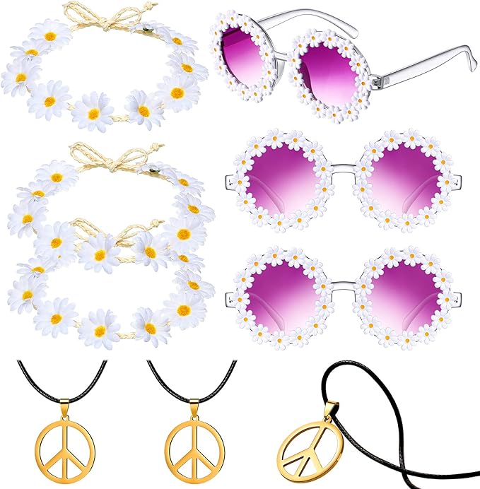 3 件装嬉皮士服装配饰套装包括 3 件复古雏菊花太阳镜 3 60 年代 70