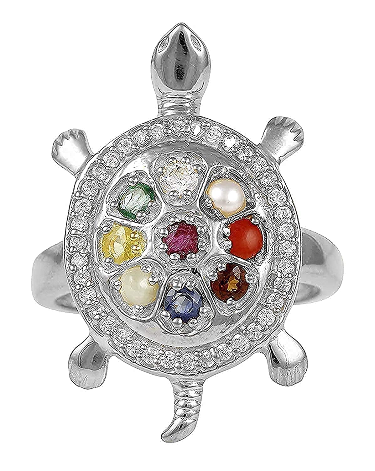 Certified Original Nakratna Birthstone * Good Luck 925 Sterling Silver Turtle Adjustable Ring/Gemstone Gift Ring suitable for men or women