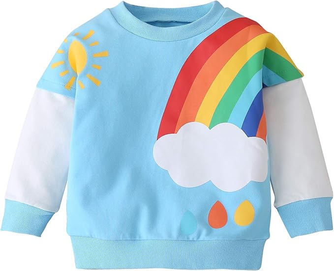 younger 星星女婴春季软彩虹上衣女式衬衫长袖幼儿休闲上衣