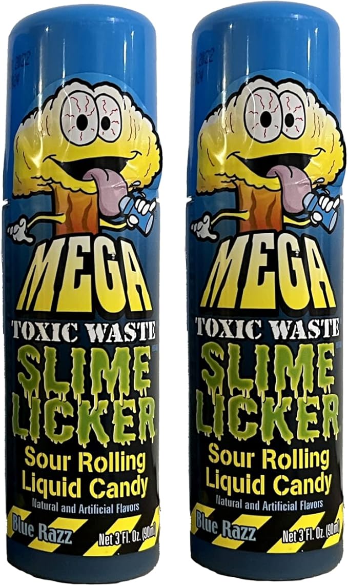 Slime Licker MEGA 尺寸 2 件装酸味滚动液体糖果 两种蓝色活力口味 每瓶 3 盎司 有毒废物