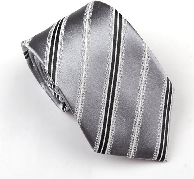 玛诗杜 条纹正装商务真丝领带银色条纹mts-8036