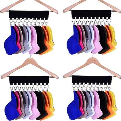 Levoshua 帽子收纳架 10 个棒球帽夹 衣柜存放帽子 将您的衣服挂钩变成球帽整理架 让您的帽子更干净 非常适合旅行使用黑色