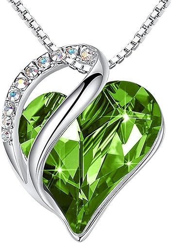 Leafael Infinity Love 心形吊坠项链带诞生石水晶 适合12 个月 女士珠宝礼物 银色 45 72 厘米 5 08 厘米08 月8 日 橄榄石绿 亚马逊中国 珠宝首饰