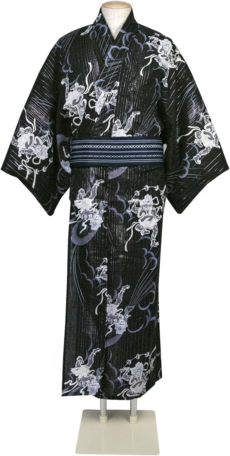 男士浴衣3件套风神雷神l 浴衣 角带 木屐 Ll Kyoetsu キョウエツ 服饰箱包 亚马逊中国