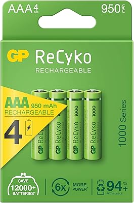 gp recyko aaa 可充电电池 950 mah - 4 件装 - 功能强大,预充电,环保