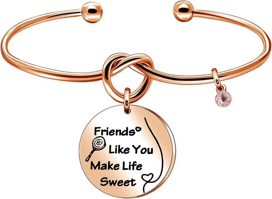 sweettea 女孩手链友谊心形开口袖口玫瑰金手镯 friend like you make