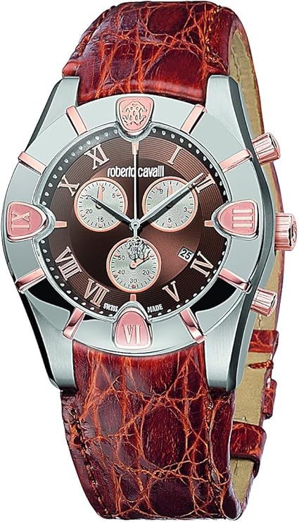 robertocavalli男式钻石计时腕表r7251616055带石英机芯皮革手链和