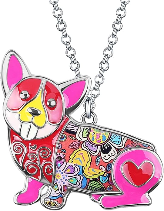 bonsny 爱心珐琅锌合金金属corgi 狗项链动物吊坠独特设计