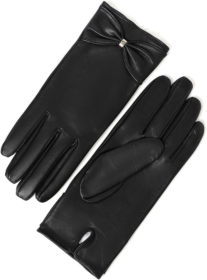yiseven 女式触摸屏小羊皮连衣裙带结皮手套