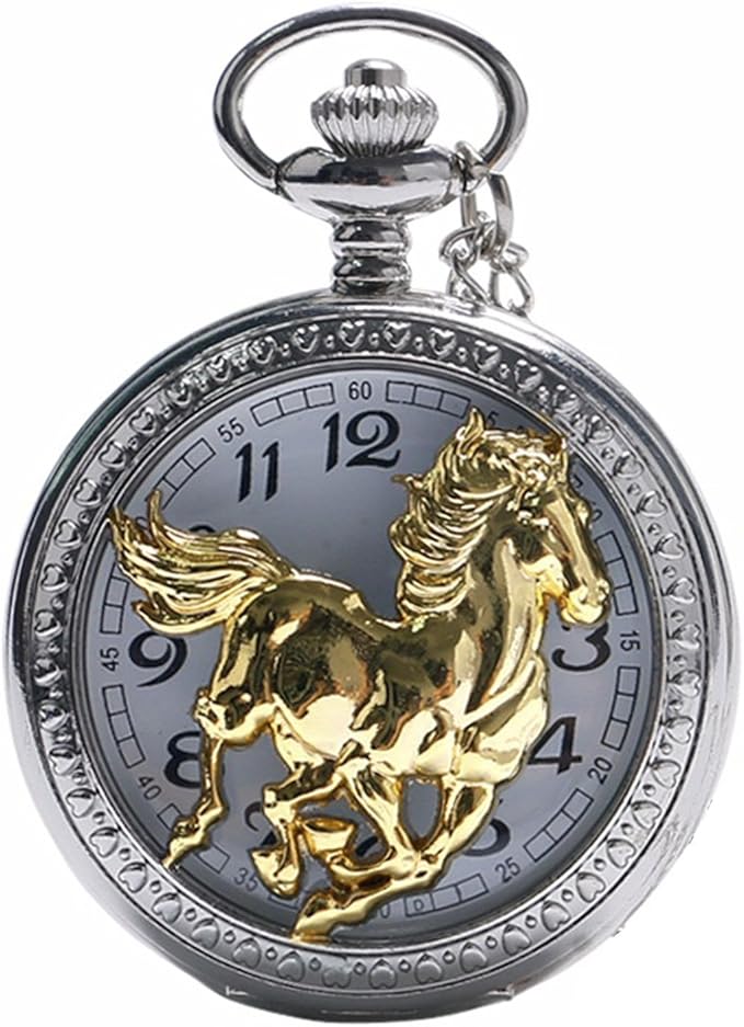 马/小马/马主题 3d 中性石英怀表项链 - 32 英寸/80 厘米链子